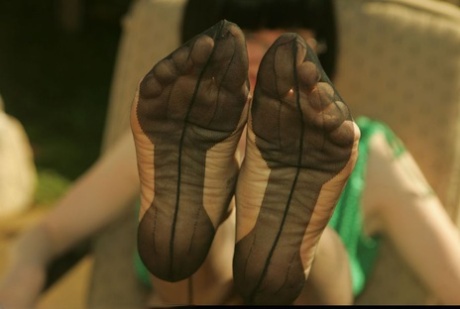 Mature foot fetish babe in black nylon stockings stripping outdoor 65205811